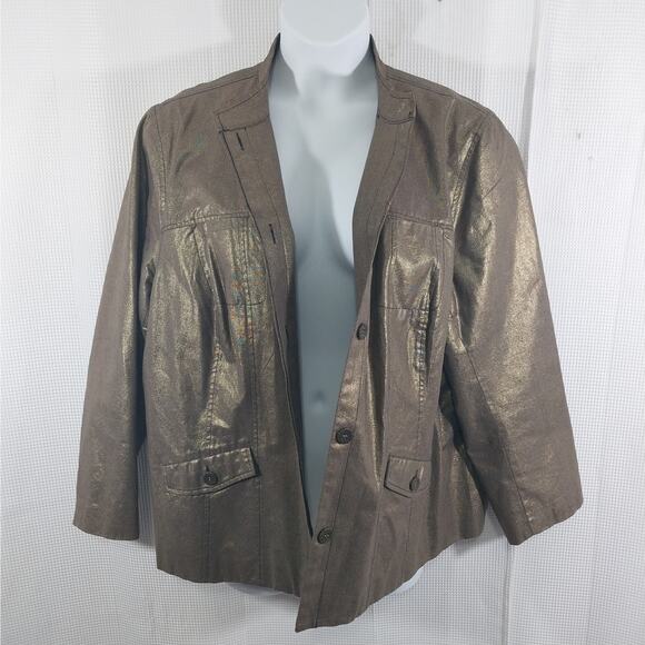 KORET! LUXE MIDNIGHT GOLD METALLIC BUTTON FRONT NEHRU JACKET, BLAZER! SZ 22W - Picture 3 of 11